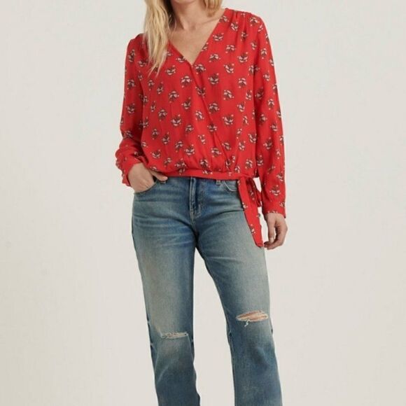 Lucky Brand Sawyer Wrap Boho Top Size L - Picture 3 of 9